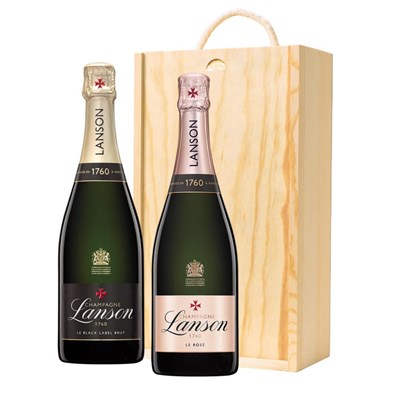Lanson La Black Brut & Lanson La Rose Two Bottle Wooden Gift Boxed (2x75cl)